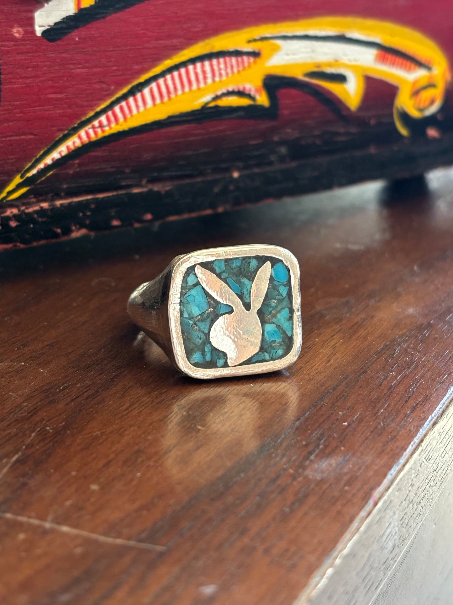 Goodtime Bunny Signet Ring - Sterling Silver Turquoise Inlay