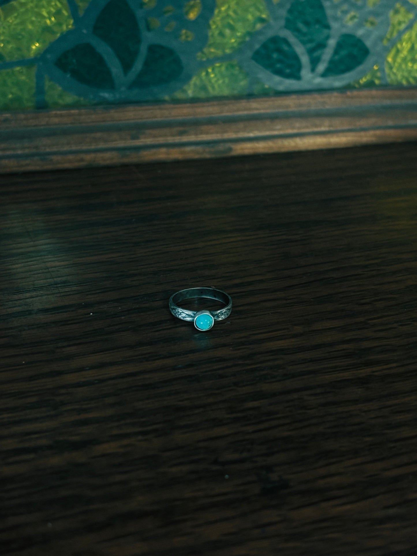 Kingman Turquoise Desert Flower Pinky Ring – Sterling Silver – Size 3 – Ready to Ship