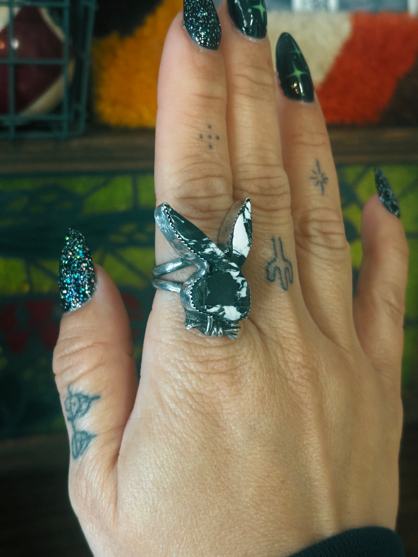 White Buffalo Desert Bunny Ring – Sterling Silver – Size 8 – Ready to Ship