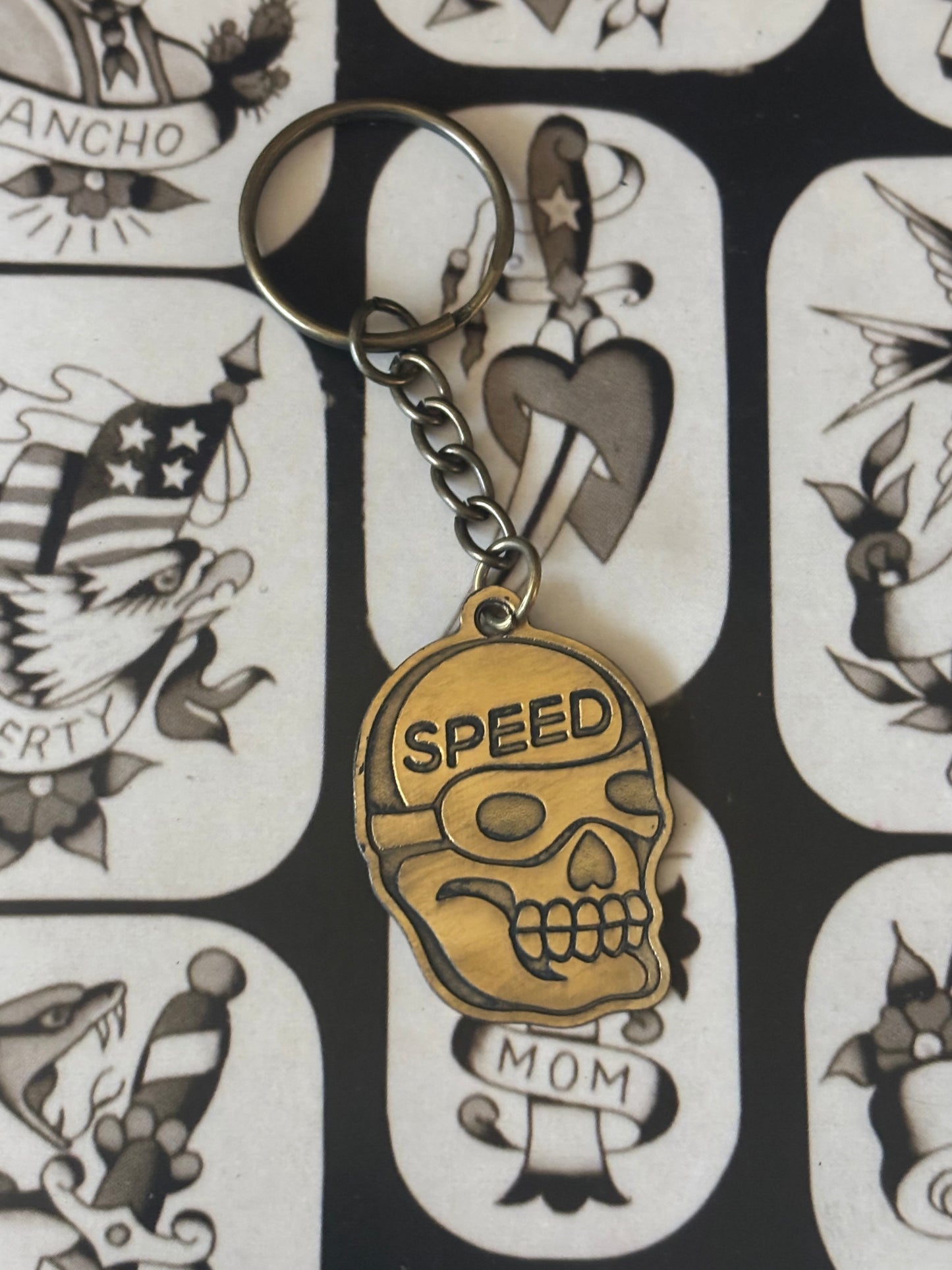 Brass Speed Skull Key Chain