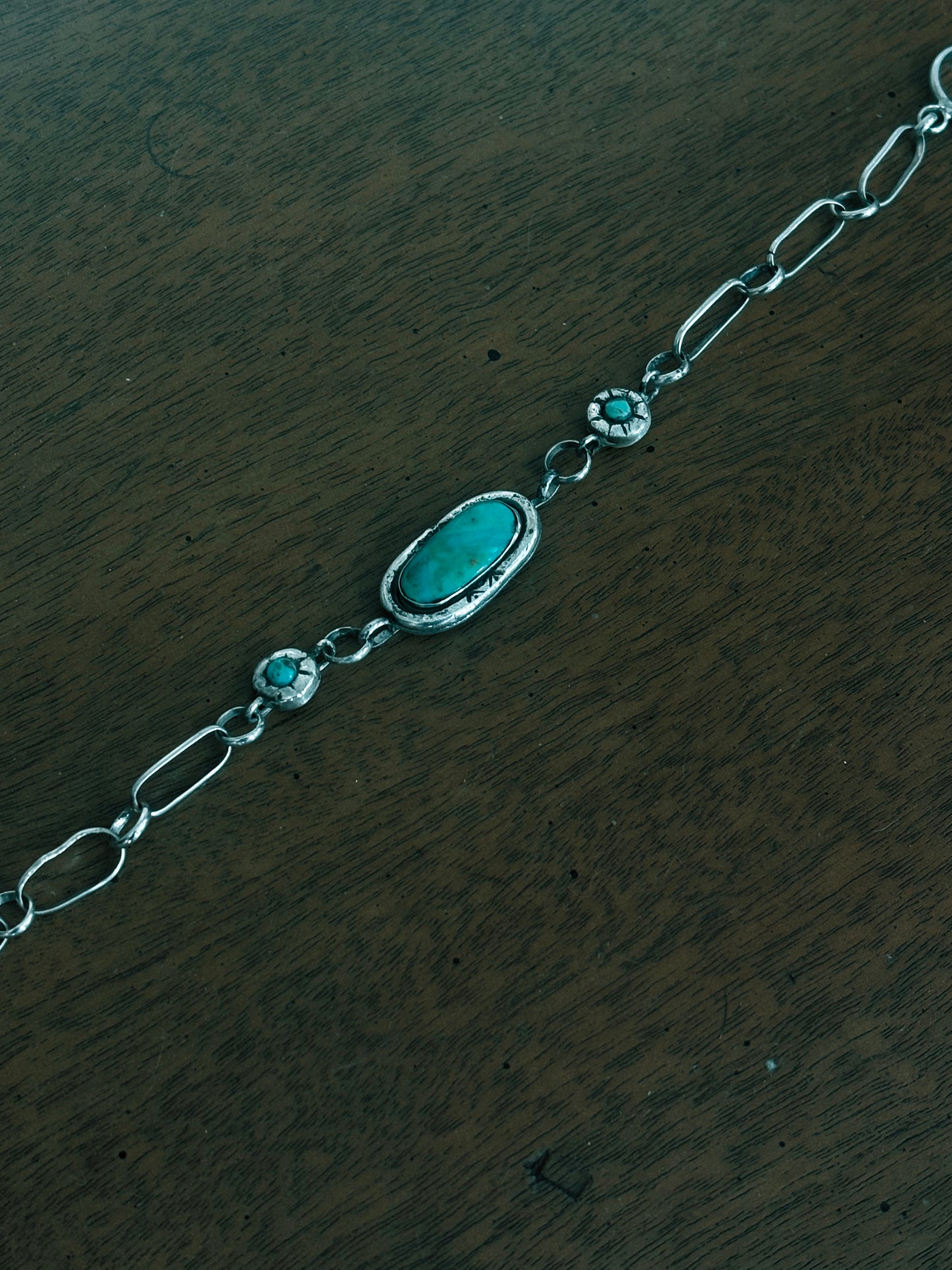 Kingman Turquoise Desert Chain Bracelet – Sterling Silver – 7”