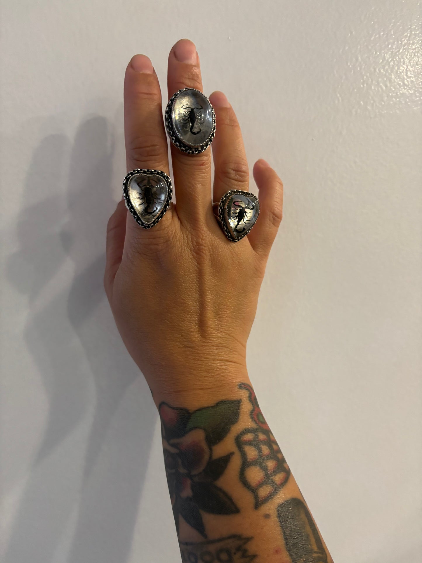 Large Scorpion in Resin Ring - Silver