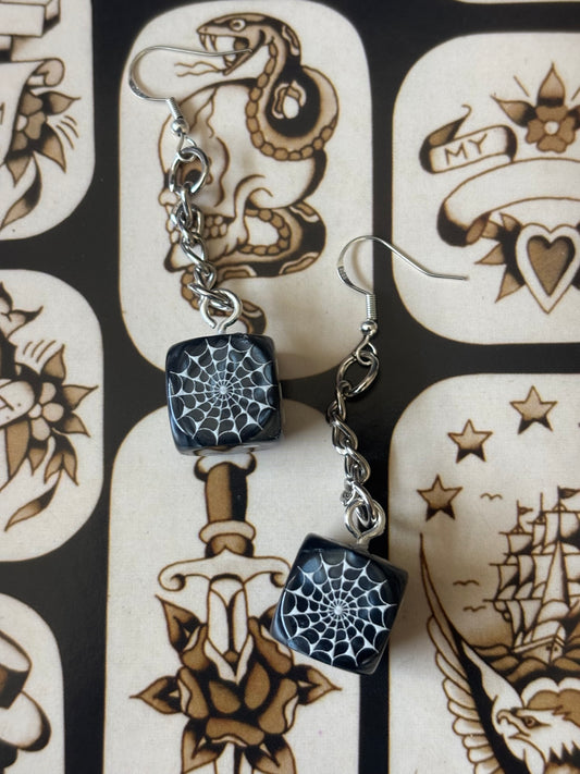 Spider Web Dice Earrings