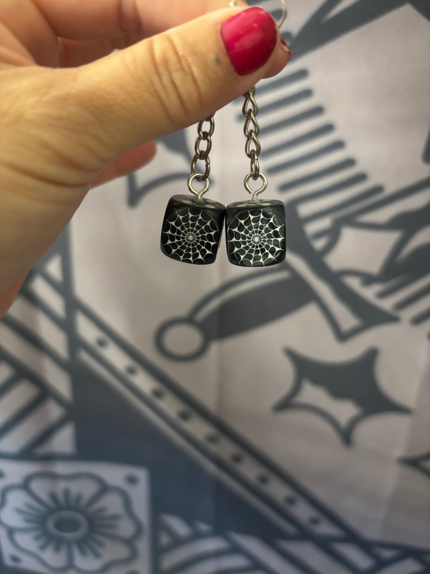 Spider Web Dice Earrings