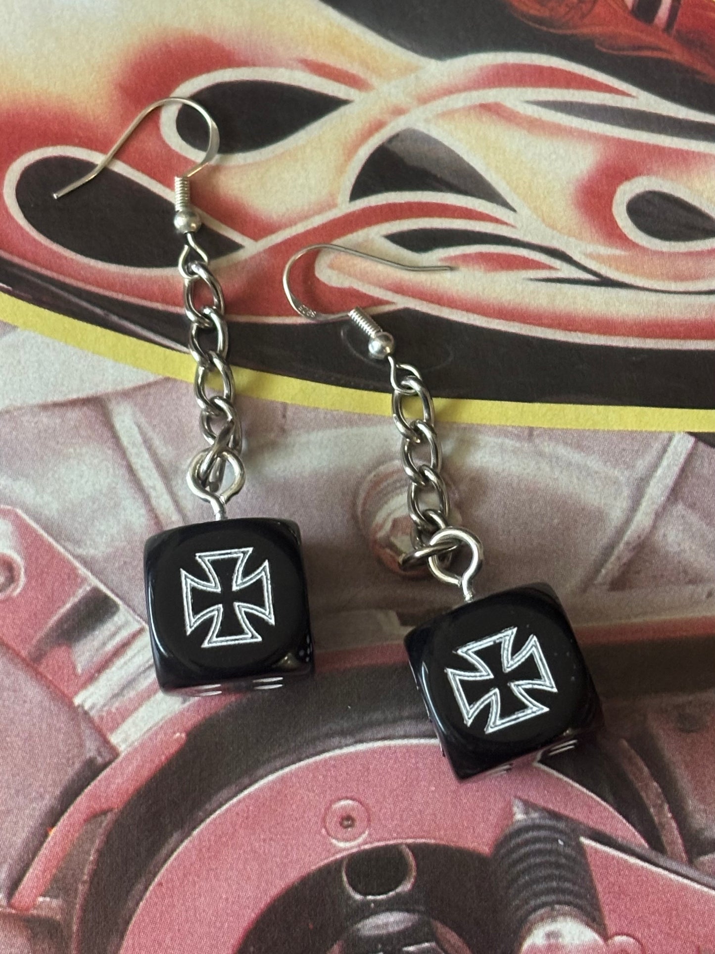 Iron Cross Dice Earrings
