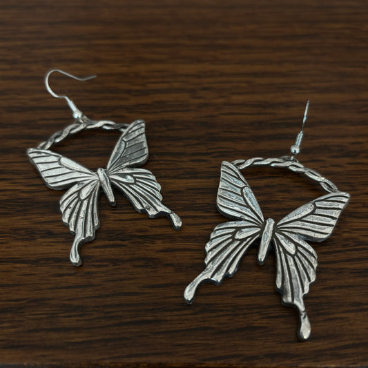 Sterling Silver Butterfly Chain Earrings