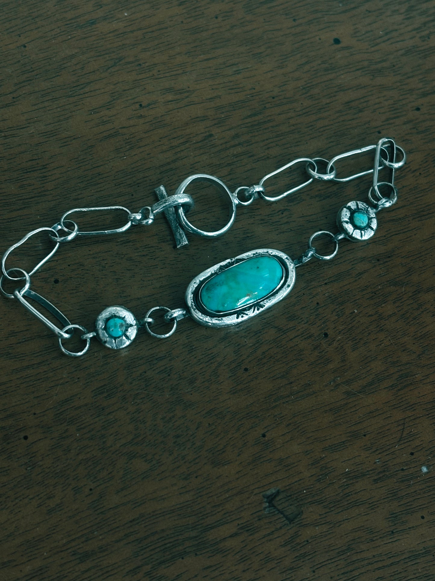 Kingman Turquoise Desert Chain Bracelet – Sterling Silver – 7”