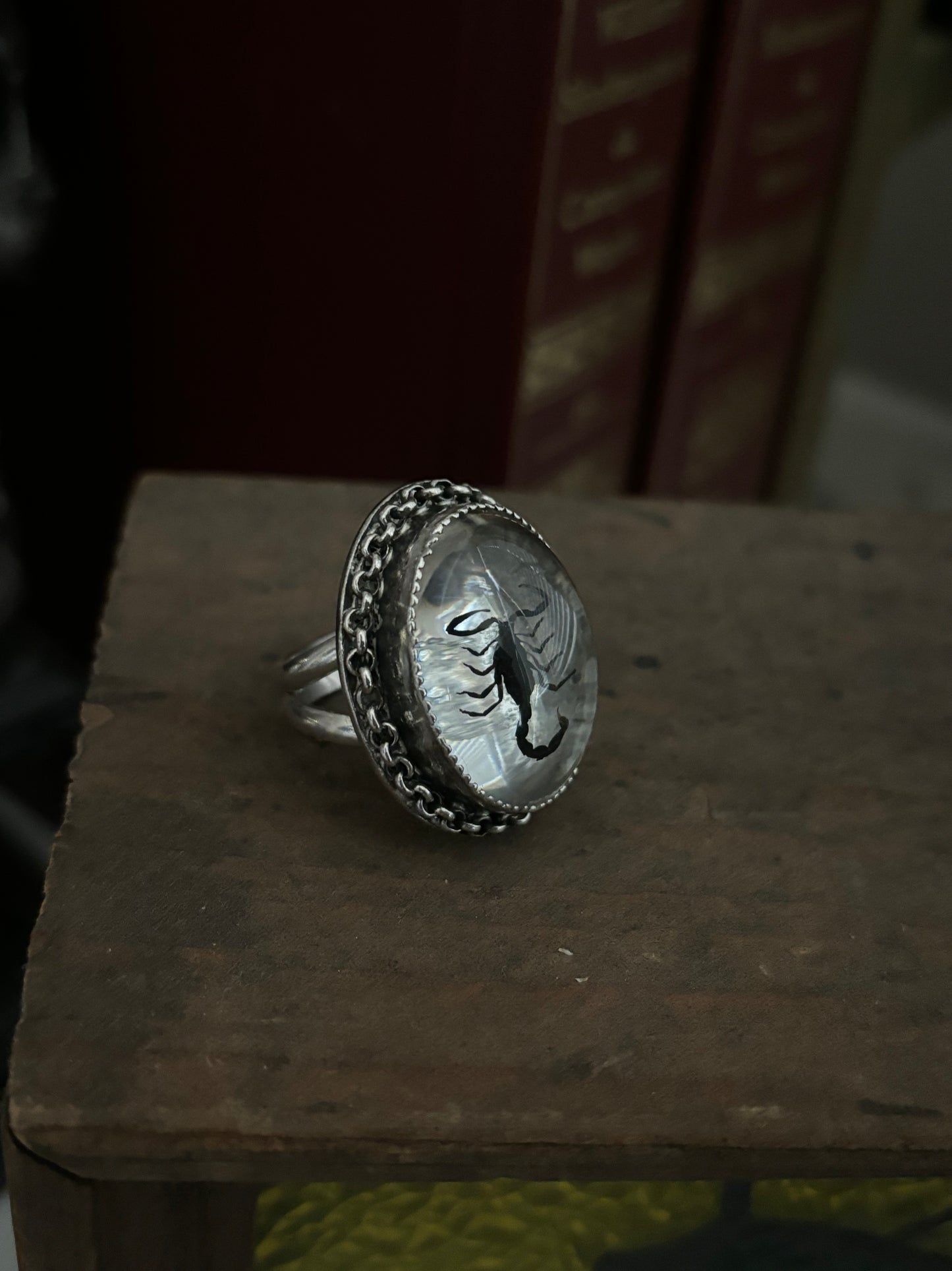 Large Scorpion in Resin Ring - Silver