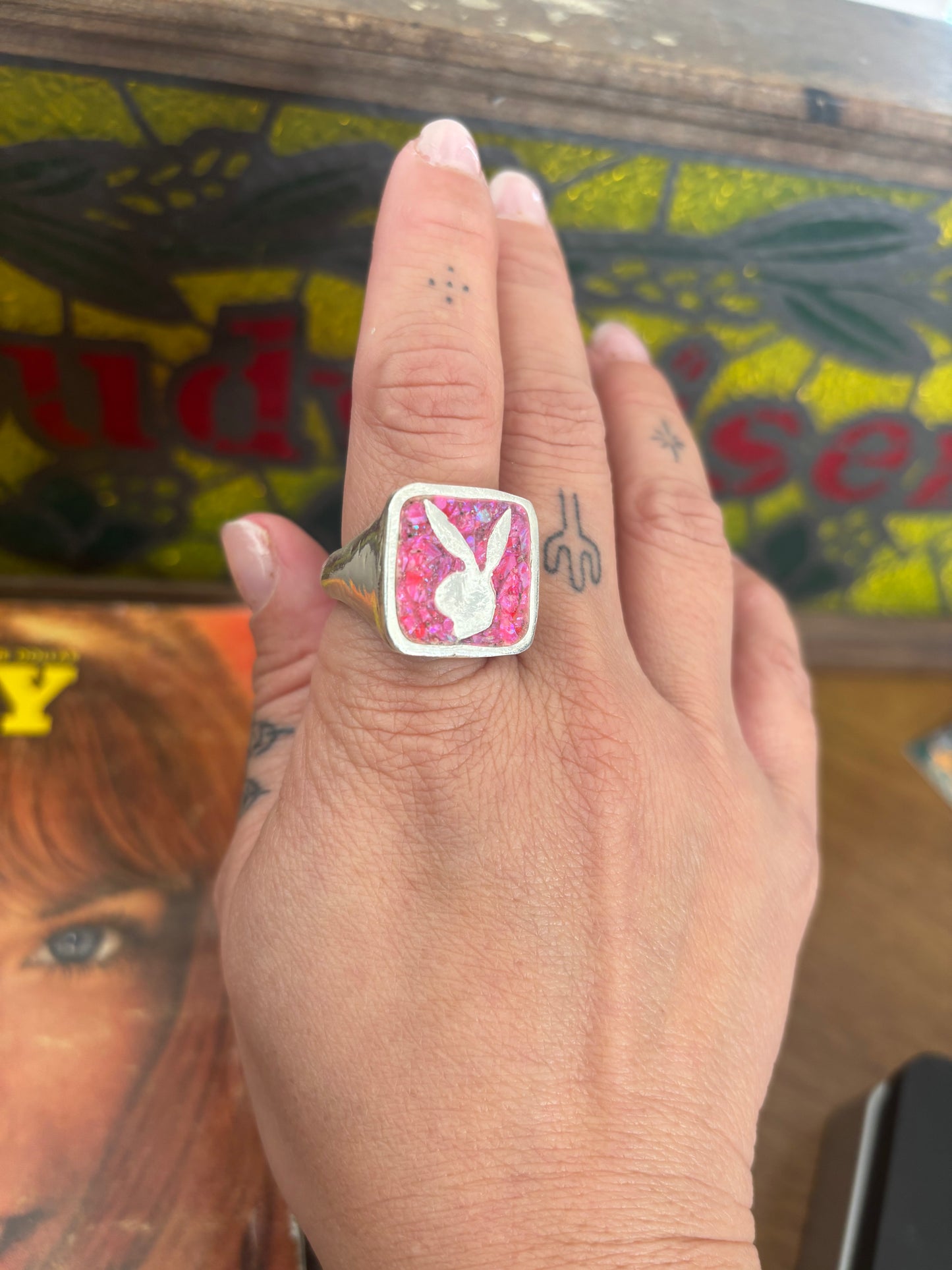 Goodtime Bunny Ring - Hot Pink Opal - Size 8.5