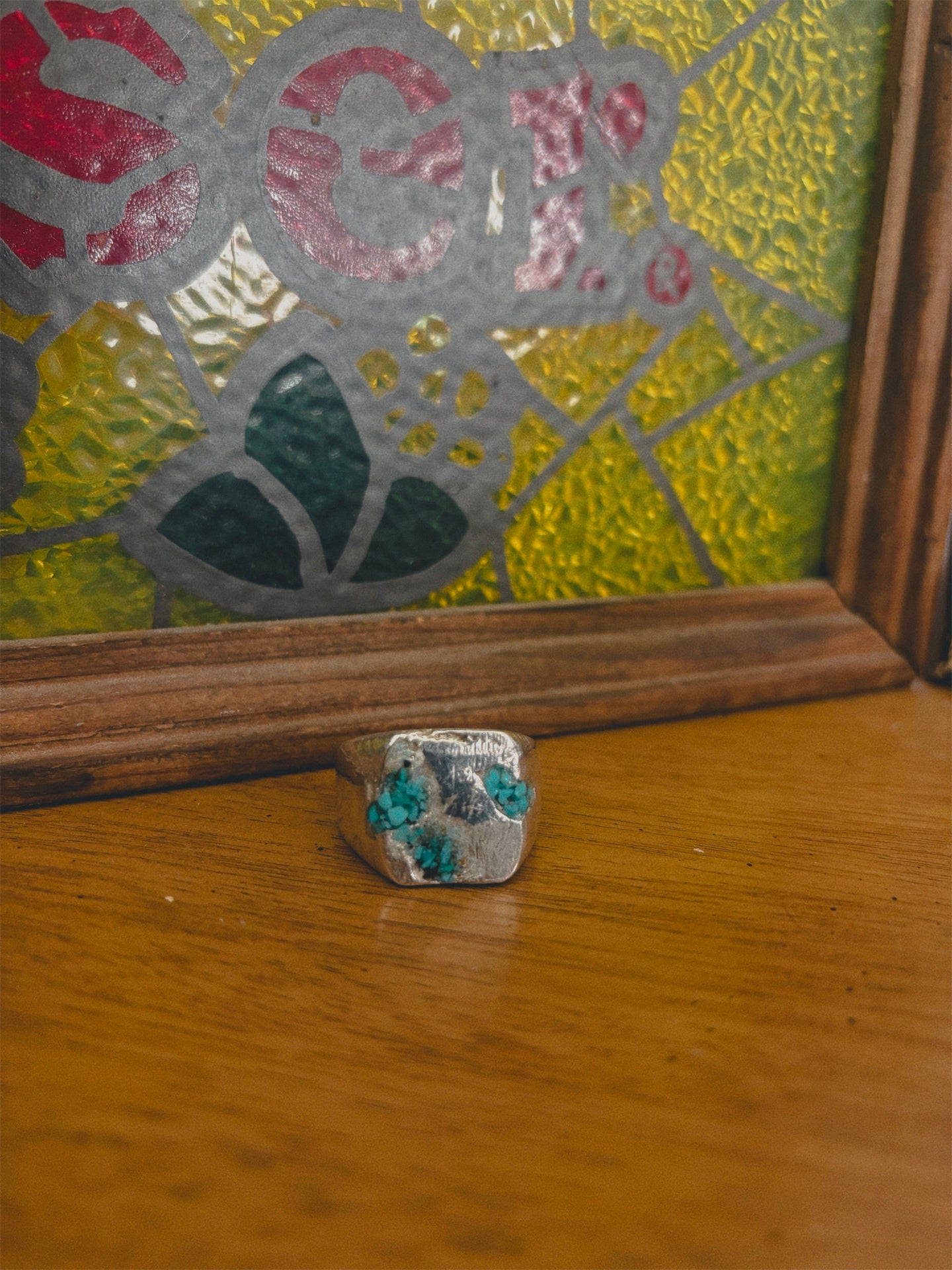 Broken Sky Signet - Crushed Turquoise Inlay - Size 10.5