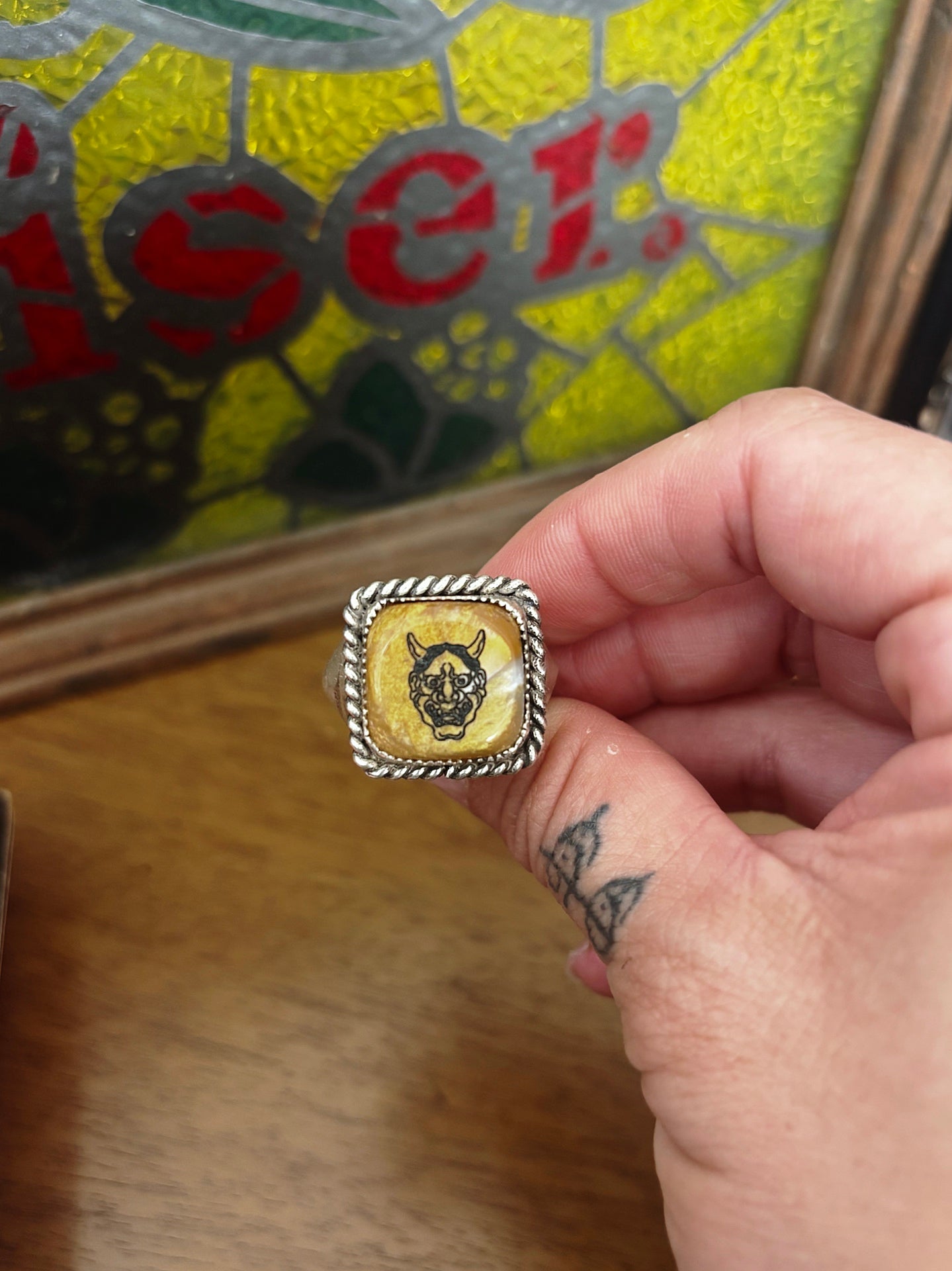 Oni Mask Dice Signet Ring - Size 11